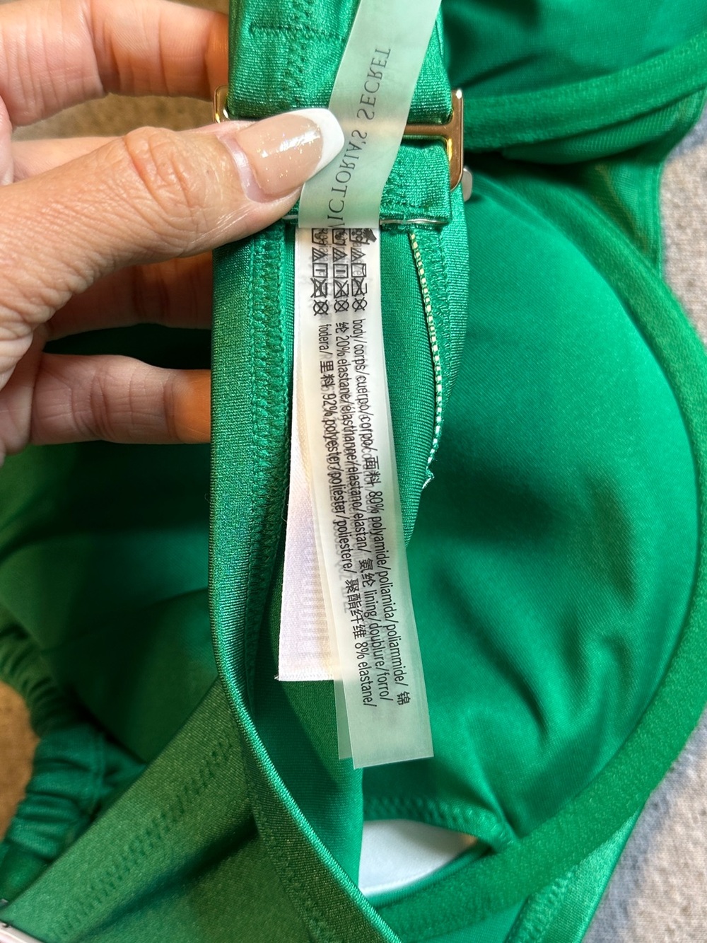 Victoria's Secret Tie-Shoulder Underwire Bikini Top, Emerald Metallic, Sz 38DDD - Picture 7 of 10